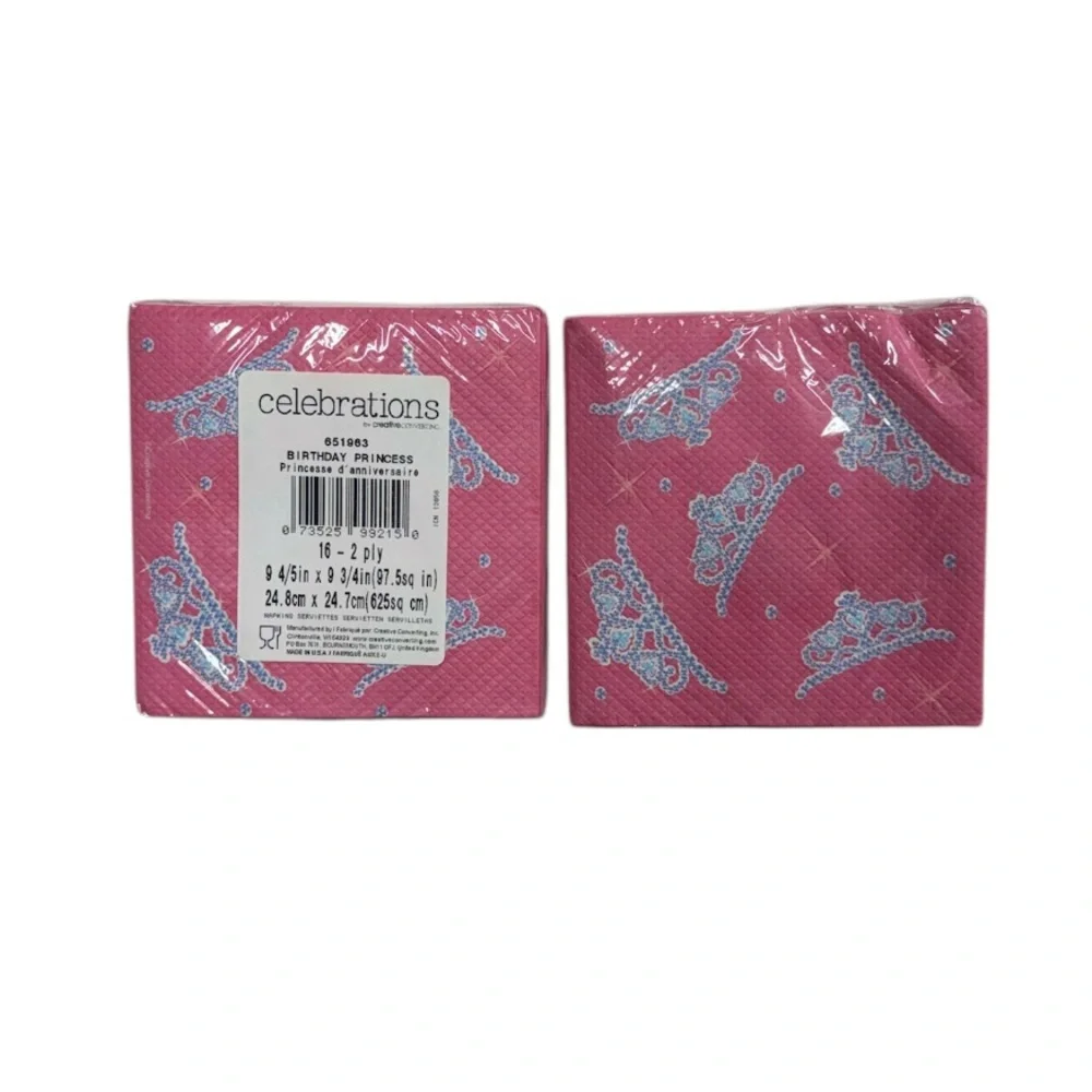 Creative Converting 2 packs of 16 pink tiara themed napkins brand new in package